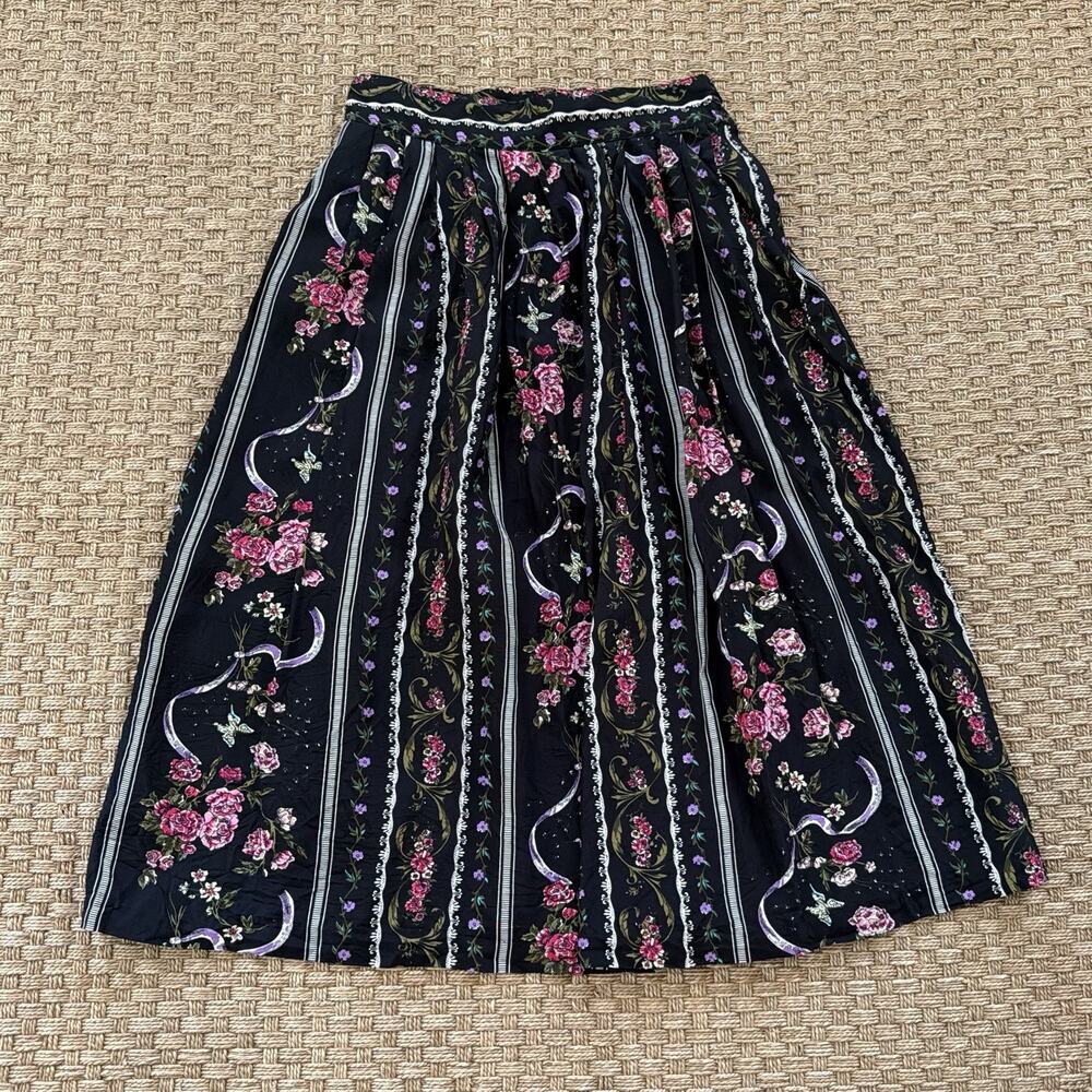 Vintage Worthington Floral Bouquet Butterfly Midi Skirt Women's Size 14